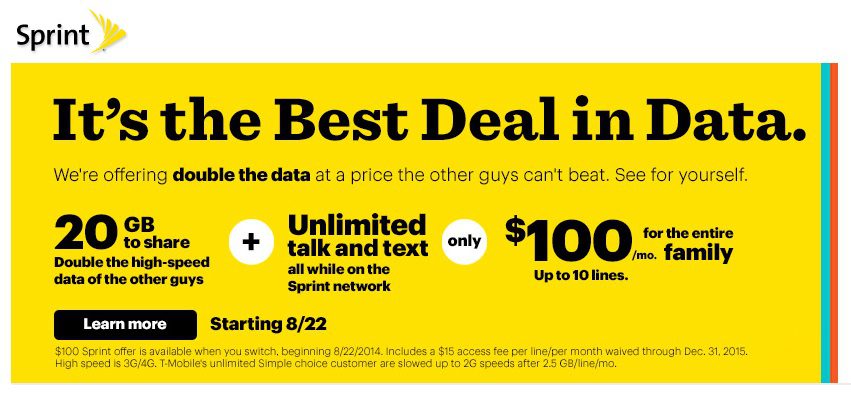 sprint 4 lines for $160