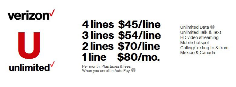 verizon 4 lines plan