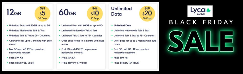 Lycamobile Black Friday offers 60GB for $10/month for 3 months in USA
