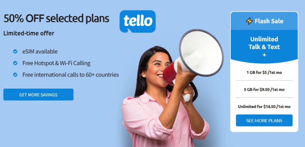 Tello USA offers 50% off for One Month on Cell Phone Plans