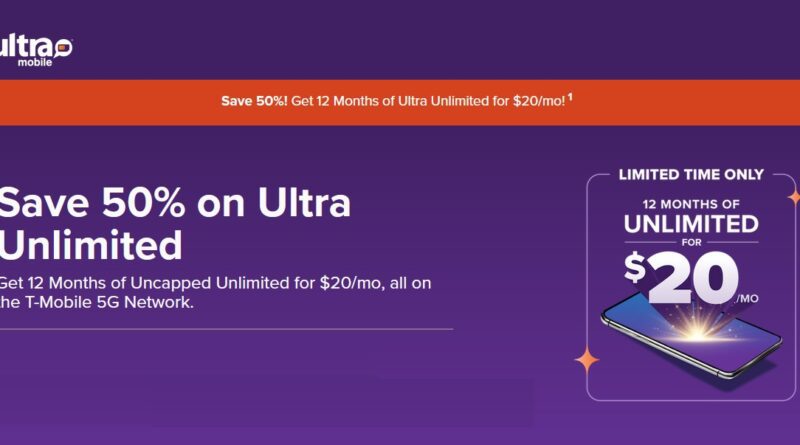 Ultra Mobile offer ultimate Prepaid $20/Month Unlimited 5G Plan